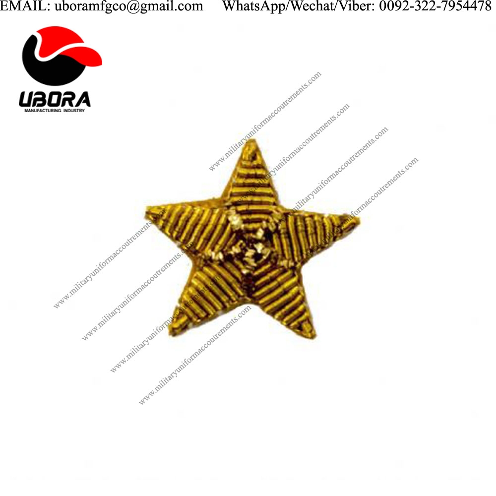 hand embroidered badge star gold 25mm sold each manufacturer Custom Silver and Gold Bullion Wire